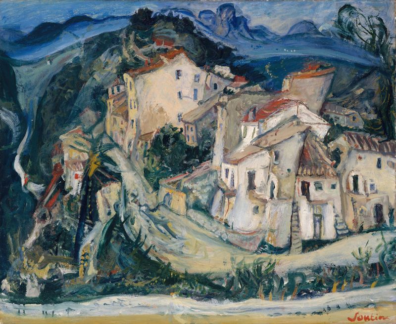 View of Cagnes, oil on canvas by Chaïm Soutine, depicting a vibrant landscape with emotional colors.