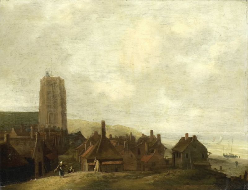 View of Egmond aan Zee de Ludolf Backhuysen, pintura a óleo que retrata uma paisagem marinha