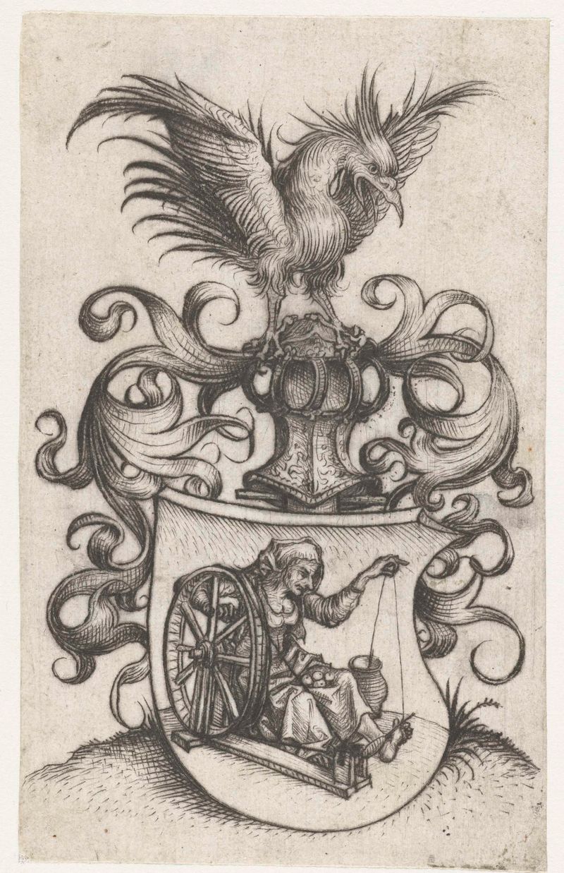 Retrato de una mujer con un intrincado vestido, aguatinta de Meester van het Amsterdamse Kabinet