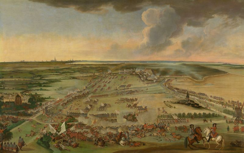 Cena histórica de soldados na Batalha de Ekeren de Constantijn Francken, pintura a óleo.
