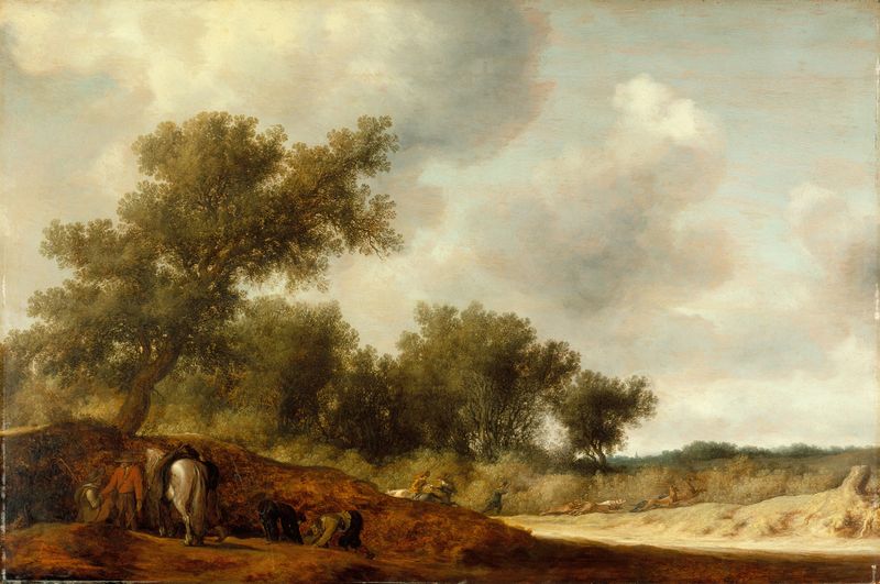 Landscape with Deer Hunters, oil on canvas by Salomon van Ruysdael