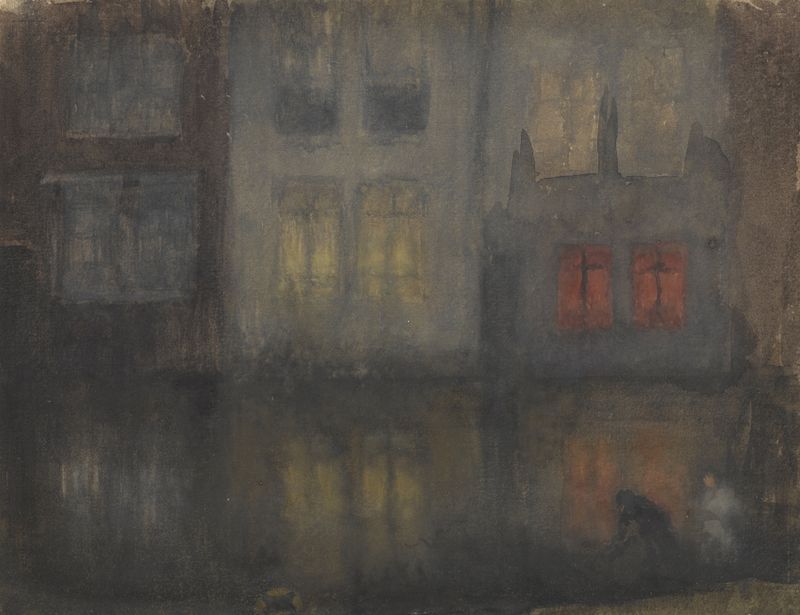 Nocturne: Black and Red—Back Canal, Holland by James Abbott McNeill Whistler, oil on canvas