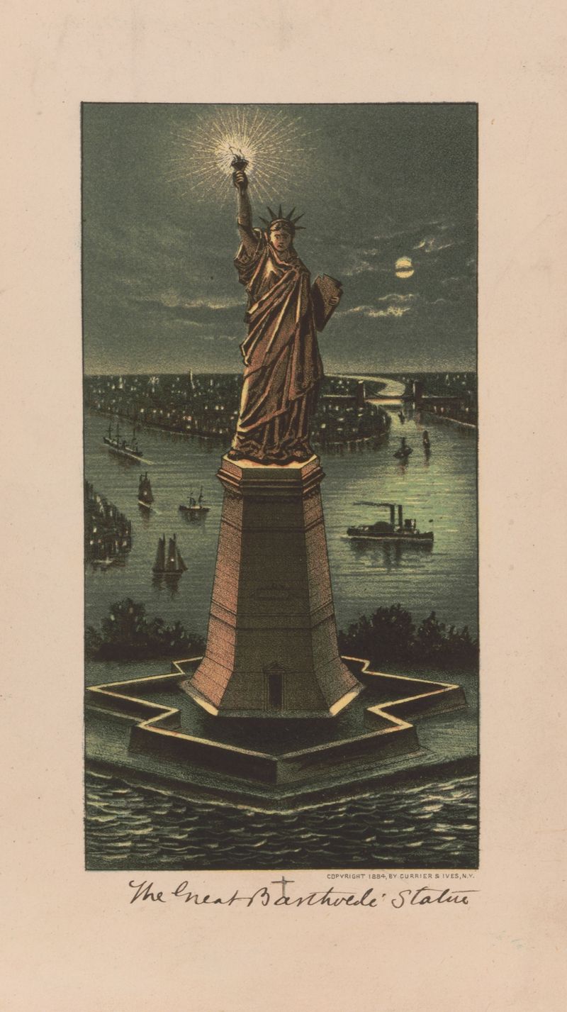 A grande estátua de Bartholdi de Currier & Ives, meio desconhecido