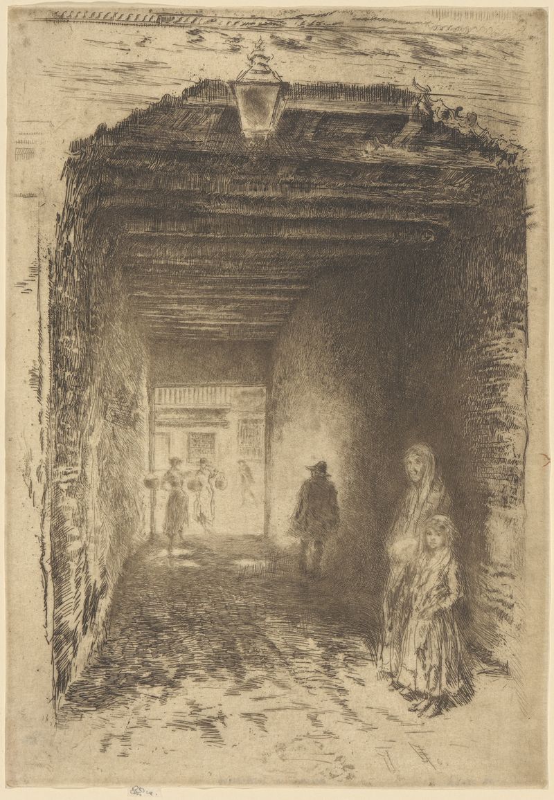 Os Mendigos de James Abbott McNeill Whistler, óleo sobre tela que retrata uma figura solitária em roupas esfarrapadas.