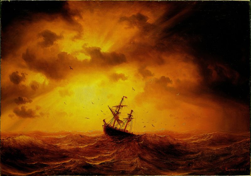 Stormy Sea de Marcus Larson, óleo sobre lienzo que muestra olas turbulentas y nubes oscuras