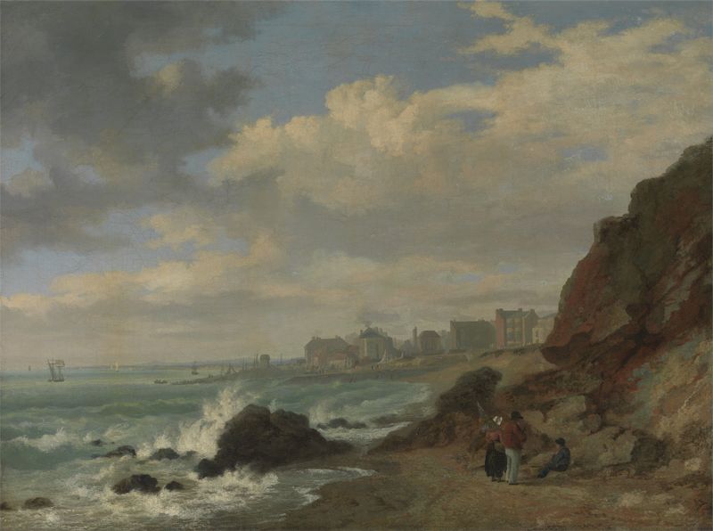 Paisagem representando uma costa e um céu, pintura a óleo de William Henry Stothard Scott
