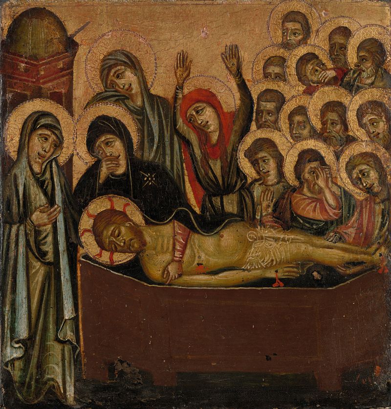 A Deposição e o Enterro, têmpera sobre painel de Unknown Artist