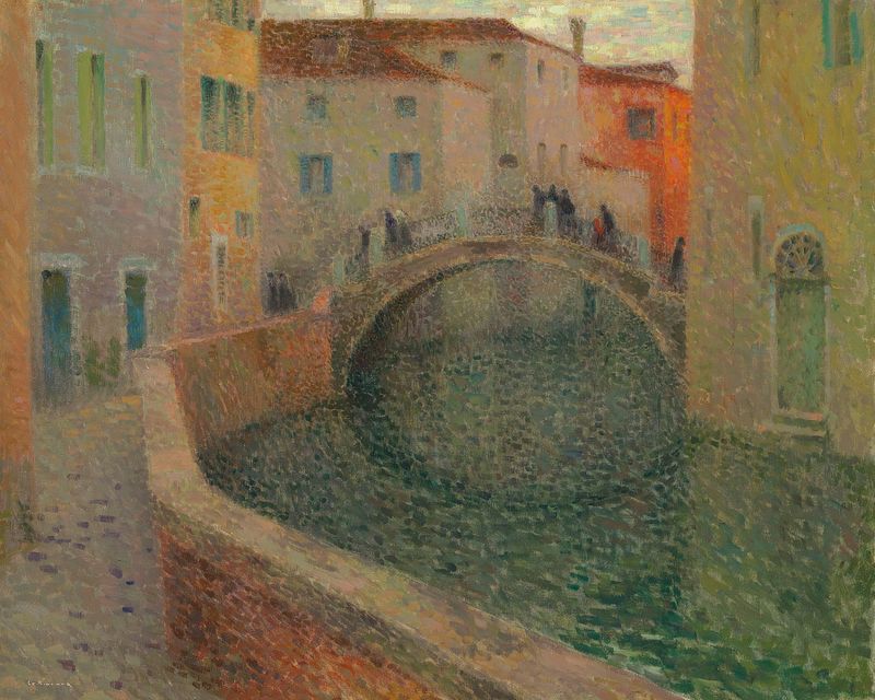 Le petit canal, soir gris, oil on canvas by Henri Le Sidaner