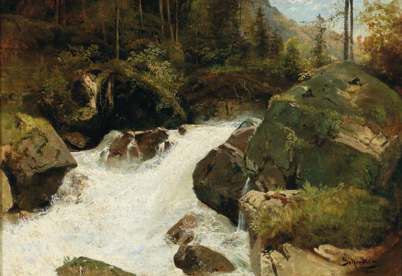 Paisagem da região de Gesäuse de Emil Jakob Schindler, pintura a óleo