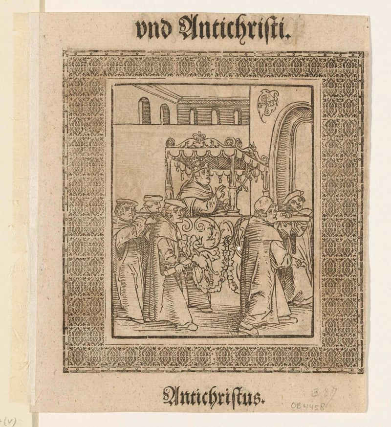 Cena histórica de um papa em um trono, papel de Lucas Cranach