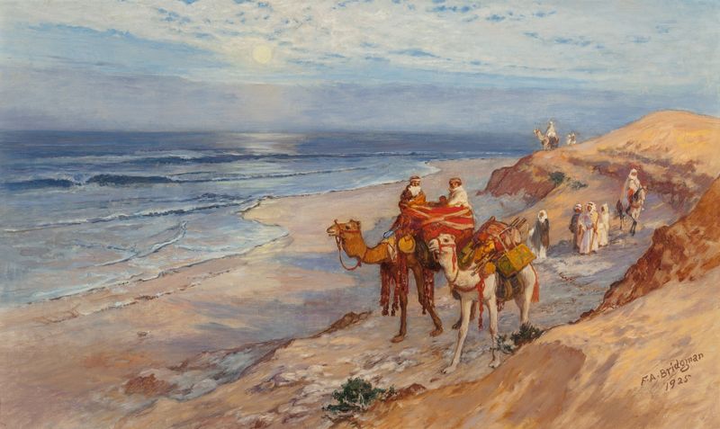 Coastal landscape with gentle waves, oil on canvas by Frederick Arthur Bridgman