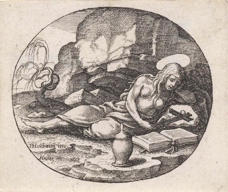Grabado de Wenceslaus Hollar que representa a María Magdalena en penitencia.