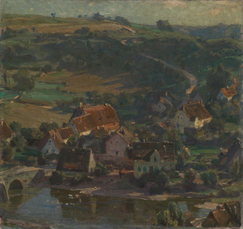 An der Jagst de Robert Poetzelberger, impressionismo, retratando uma paisagem serena de rio.