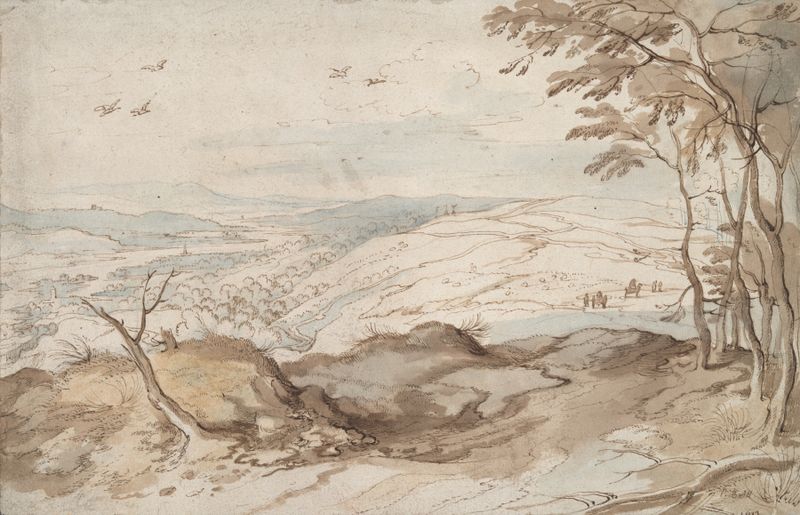 Mountainous landscape with valley, oil on panel by School of Pieter Brueghel the Elder