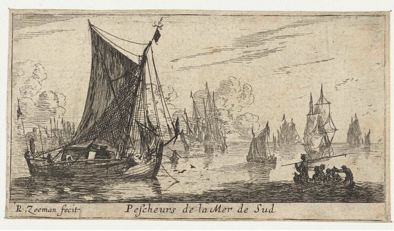 Barcos de pesca no Zuiderzee, gravura de Reinier Nooms
