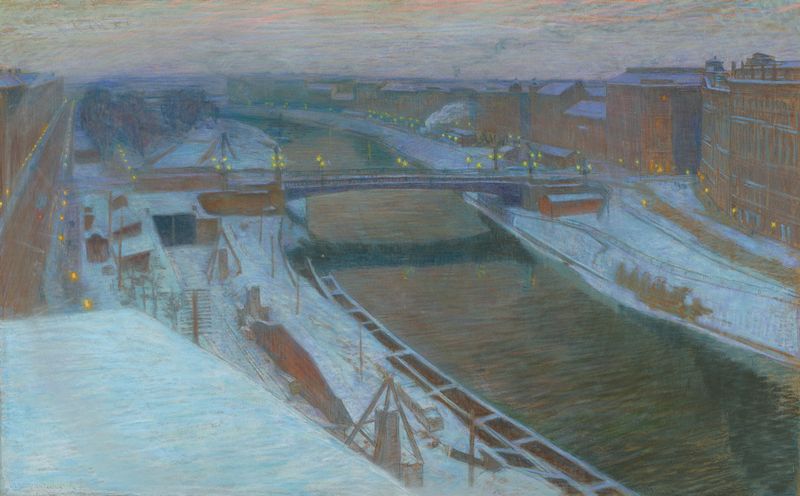 Stephanienbrücke de Maximilian Suppantschitsch, Impresionismo, paisaje con un puente y río