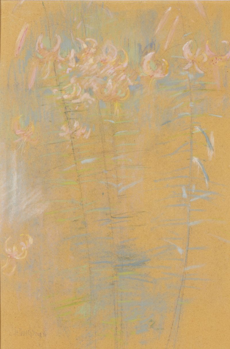 Pintura al óleo Tiger Lilies de John Henry Twachtman, con flores vibrantes y colores exuberantes.
