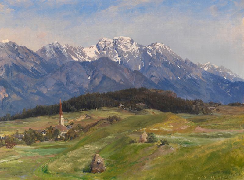 Vista del paisaje de Igls en Inntal, óleo sobre lienzo de Edward Theodore Compton