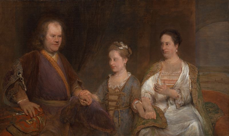 Portrait of Hermanus Boerhaave, his wife Maria, and daughter Johanna Maria, oil painting by Aert de Gelder