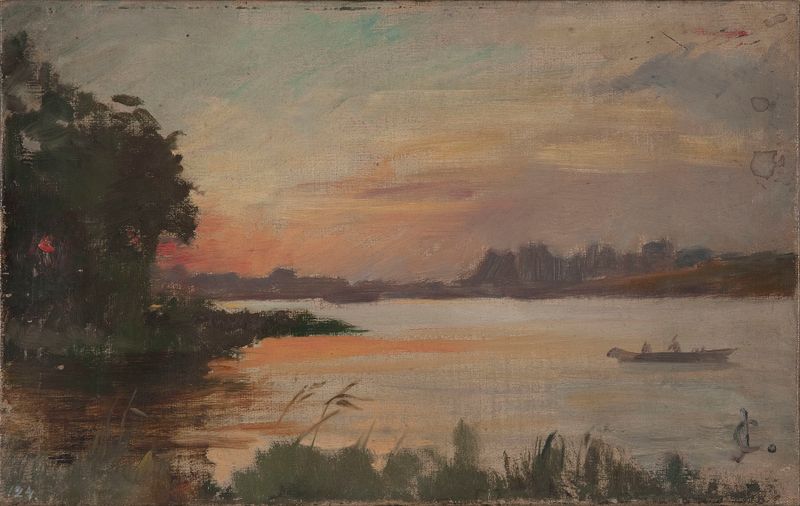 Landscape in Finland by Jan Ciągliński, oil painting depicting a forest under a stormy sky