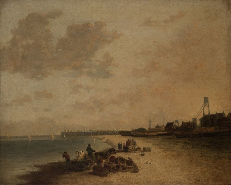 Cena marinha de Yarmouth Beach de John Crome, pintura a óleo que retrata a luz do sol nas ondas.