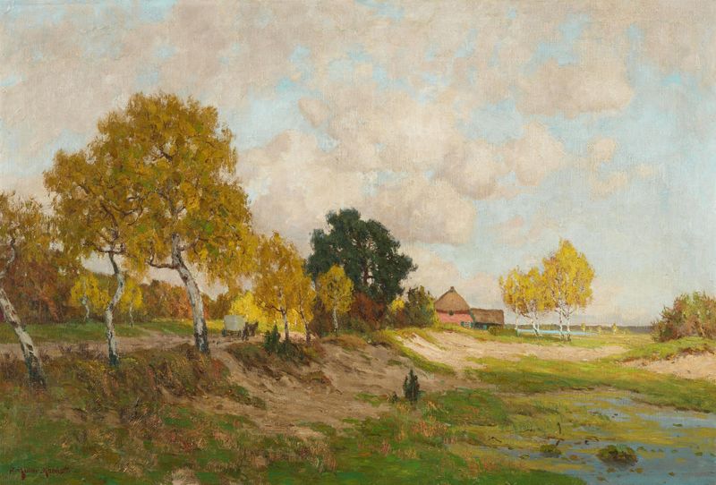 Autumn landscape with rolling hills, oil on canvas by Paul Müller-Kaempff