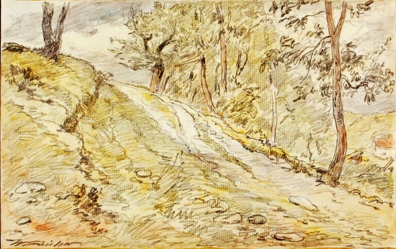 Landscape Sketch by Walter Shirlaw, depicting gentle hills and light.