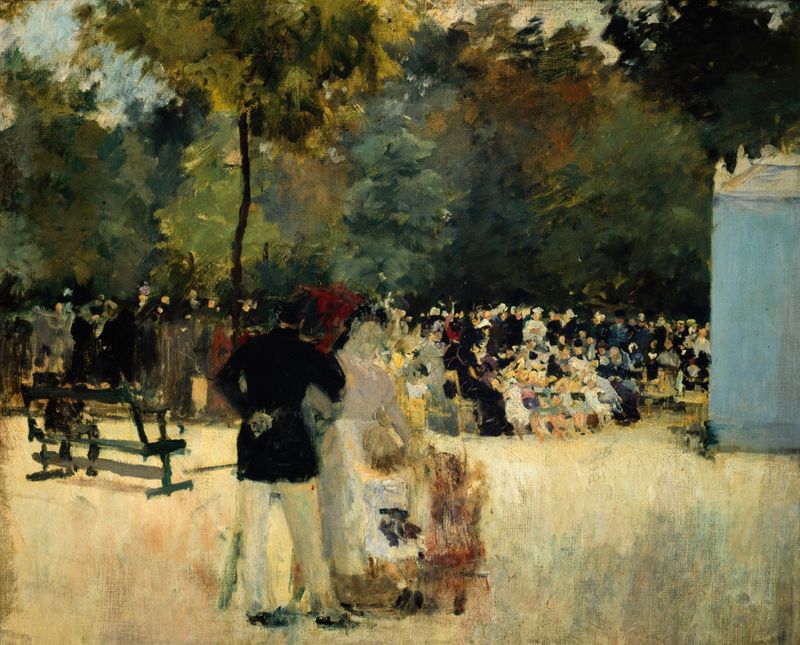 Puppet show scene with children in the garden, oil painting by Emile Antoine Guillier