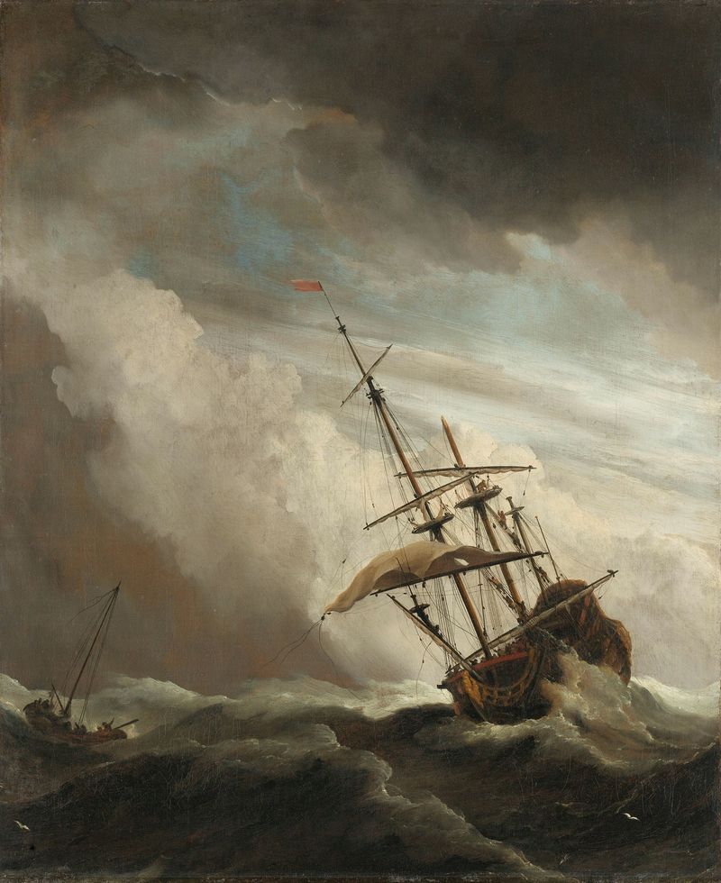 Um navio pego em uma tempestade, pintura a óleo de Willem van de Velde