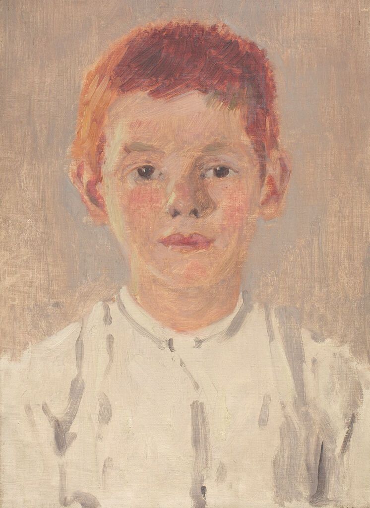 Retrato de un niño con camisa blanca, pintura al óleo de Denman Waldo Ross