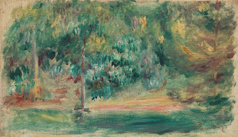 Paisagem com luz do sol através da folhagem, pintura a óleo de Pierre-Auguste Renoir