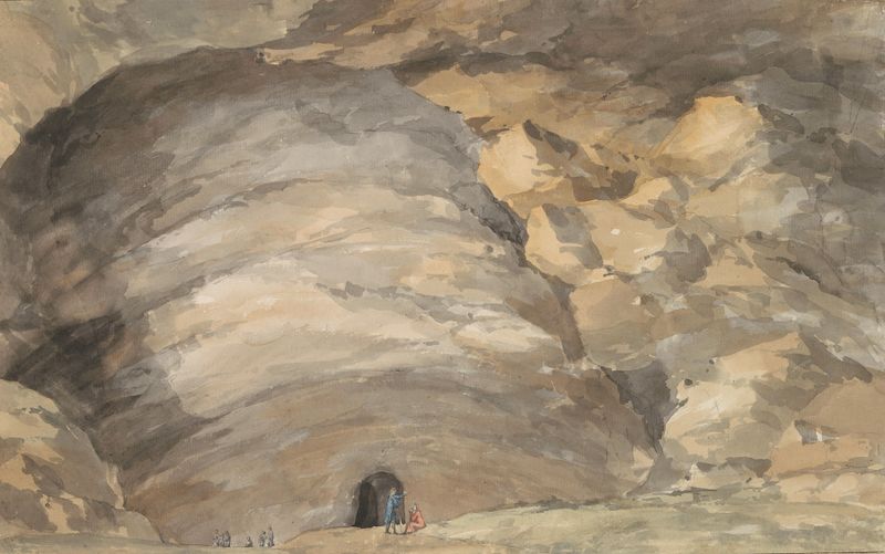 Entrada da caverna com luz, aquarela sobre papel de Abraham-Louis-Rodolphe Ducros