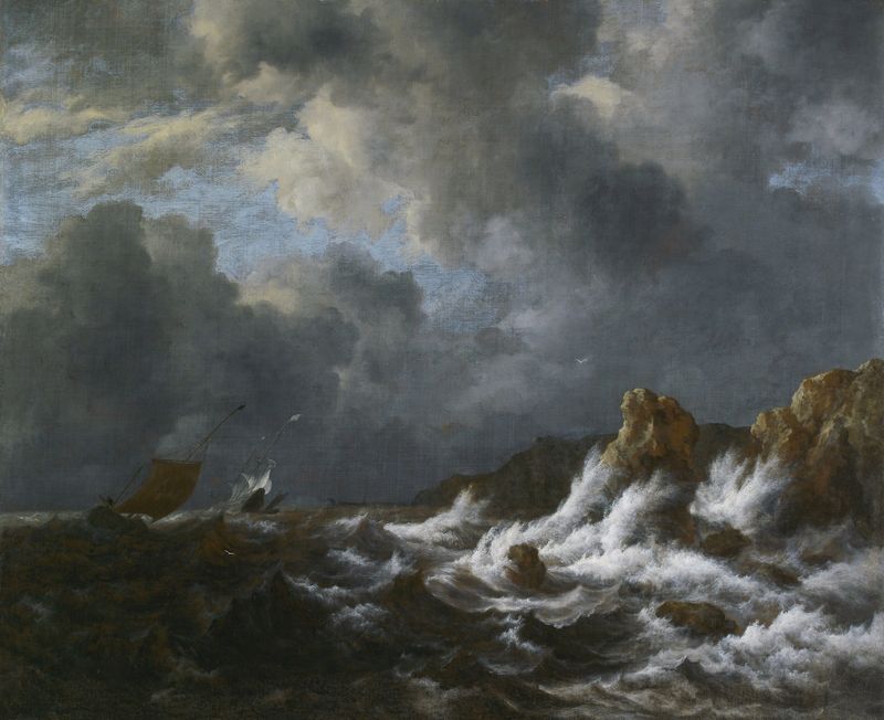 Paisagem costeira com nuvens, óleo sobre tela de Jacob van Ruisdael
