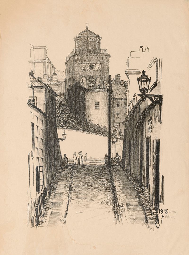 Vista de uma torre Bernardina da Rua Żródłowa, óleo sobre tela de Feliks Jabłczyński