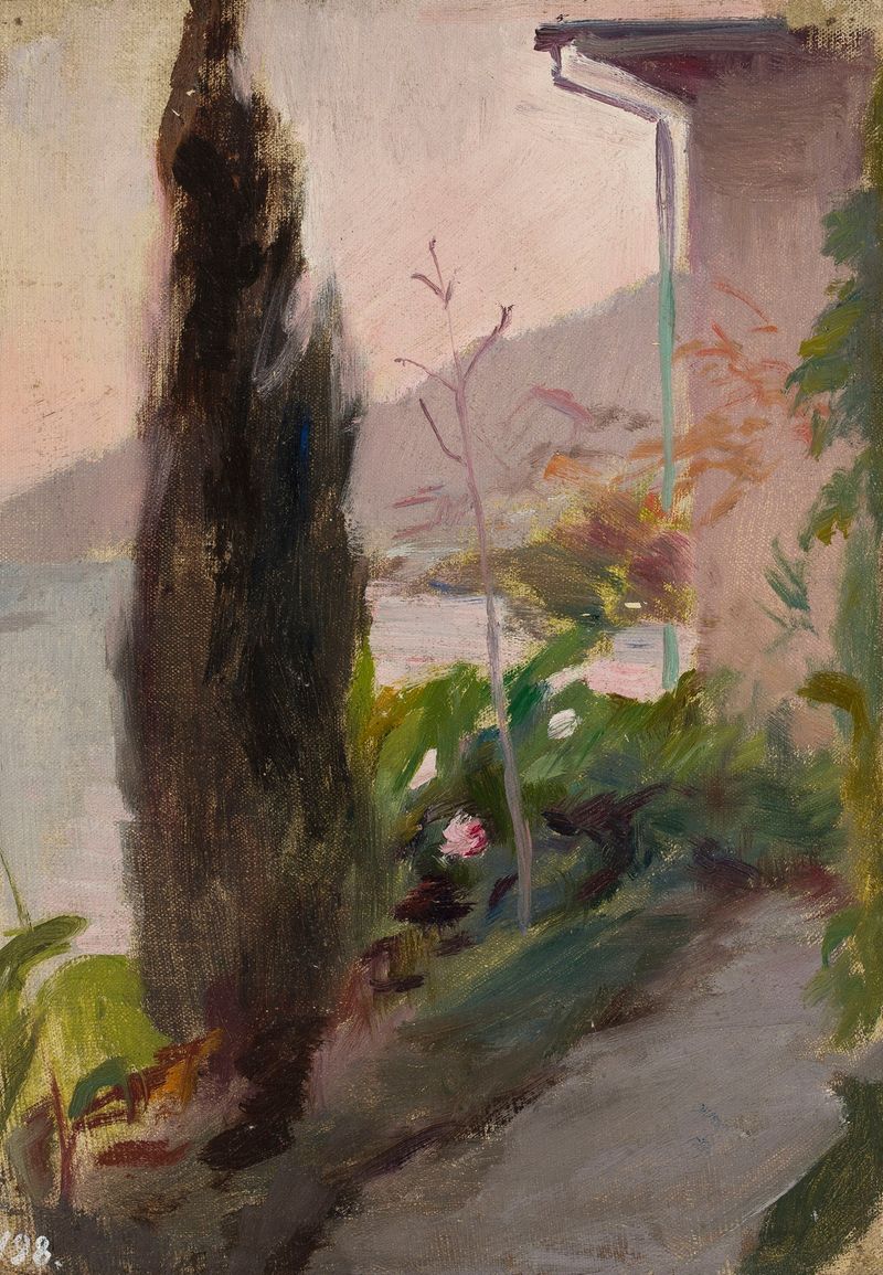 Cena de jardim com pessoas e flores de Jan Ciągliński, Impressionismo