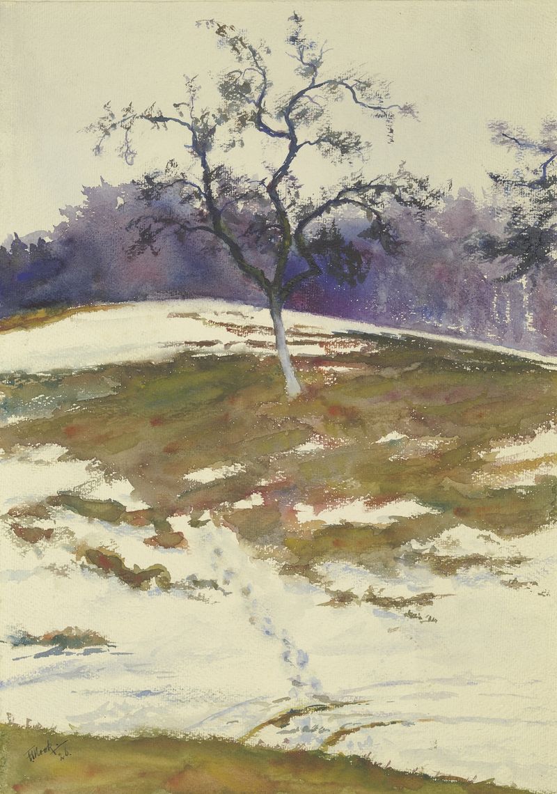 Paisagem no Final do Outono de Friedrich Mook, retratando tons terrosos e folhas caídas.