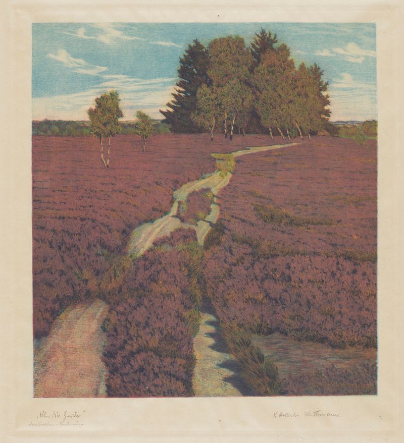 Paisaje de un páramo al anochecer de Karl Holleck-Weithman, pintura al óleo