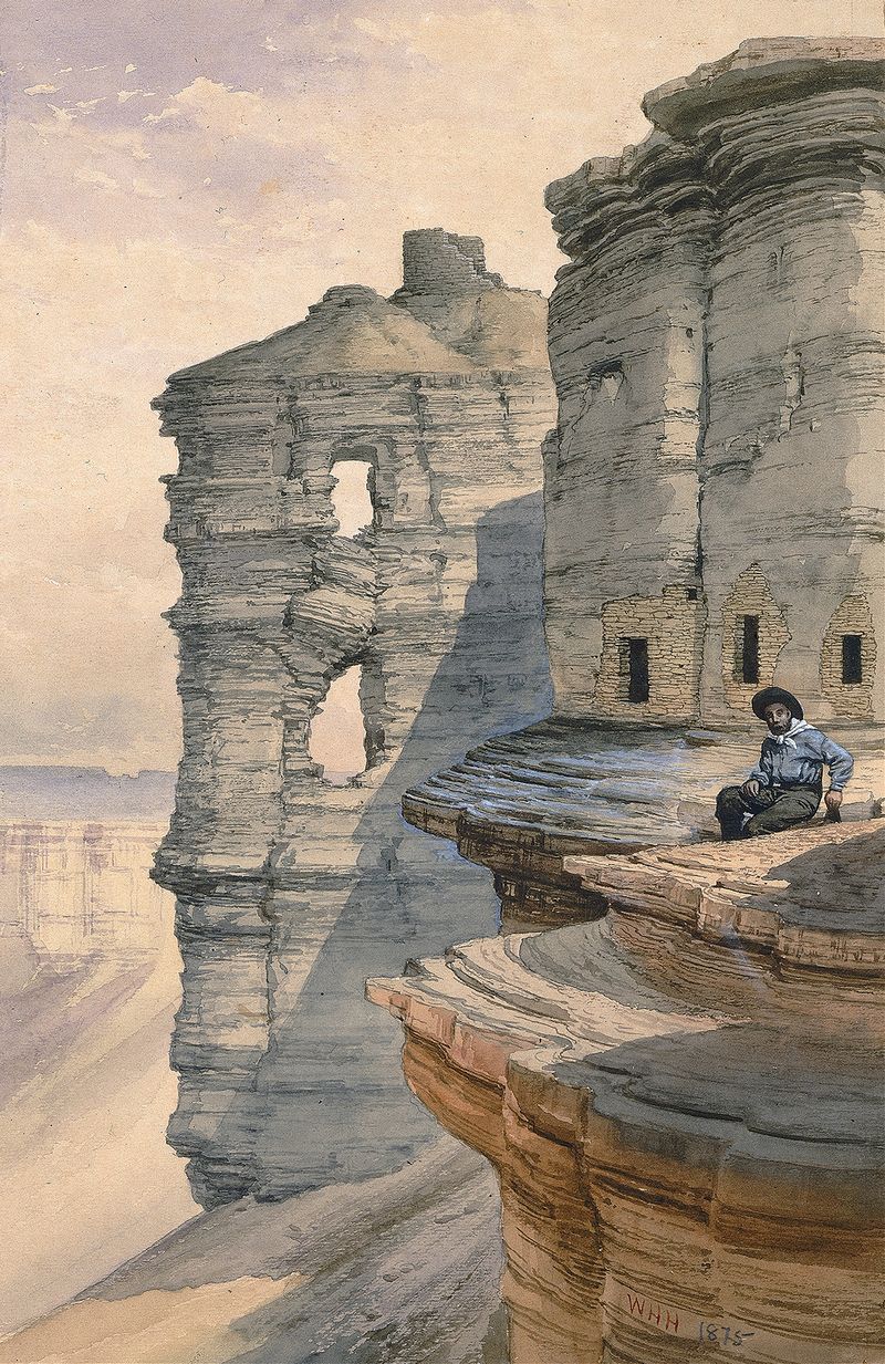 Cliff Houses on the Rio Mancos, watercolor on paper by William Henry Holmes