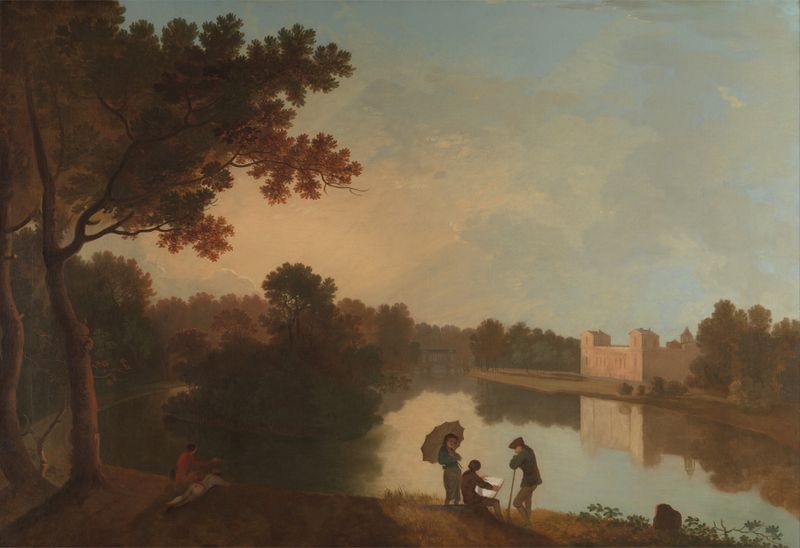 Wilton House from the Southeast, oil on canvas by Richard Wilson, depicting a grand estate and lush greenery.