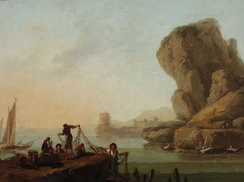 Pescadores sacando redes en la costa, Rococó, Jean-Baptiste Pillement