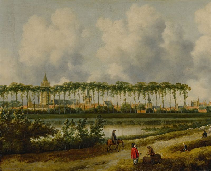 Landscape of Gorinchem with architecture and river by Jan Van Kessel The Elder, oil painting