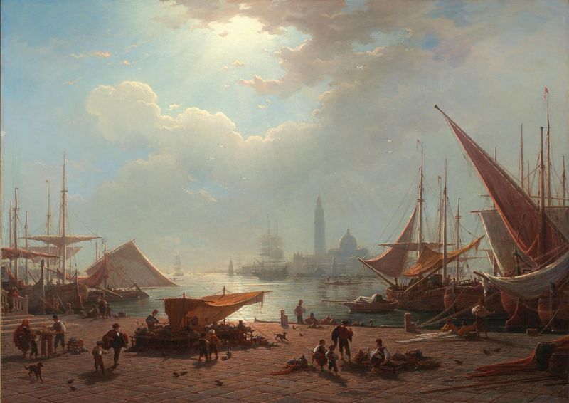 Venice landscape with San Giorgio Maggiore bell tower, oil painting by Ludwig Mecklenburg