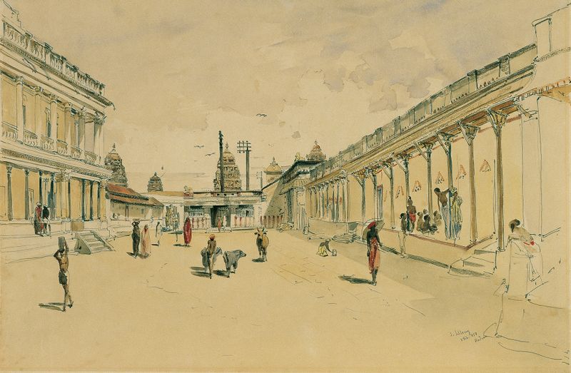 Oil on canvas by Joseph Selleny depicting a temple in Madras