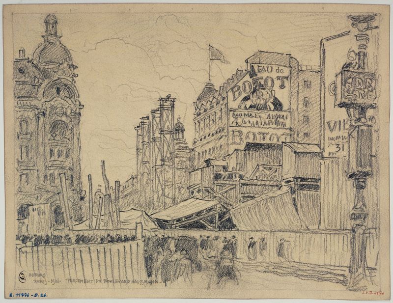 Le percement du boulevard Haussmann de Ferdinand Boberg, óleo sobre tela, retratando a arquitetura parisiense.