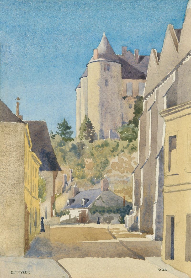 Chateau Luynes de Ernest Franklin Tyler, óleo sobre lienzo, que representa un paisaje exuberante con verdes vibrantes y luz.