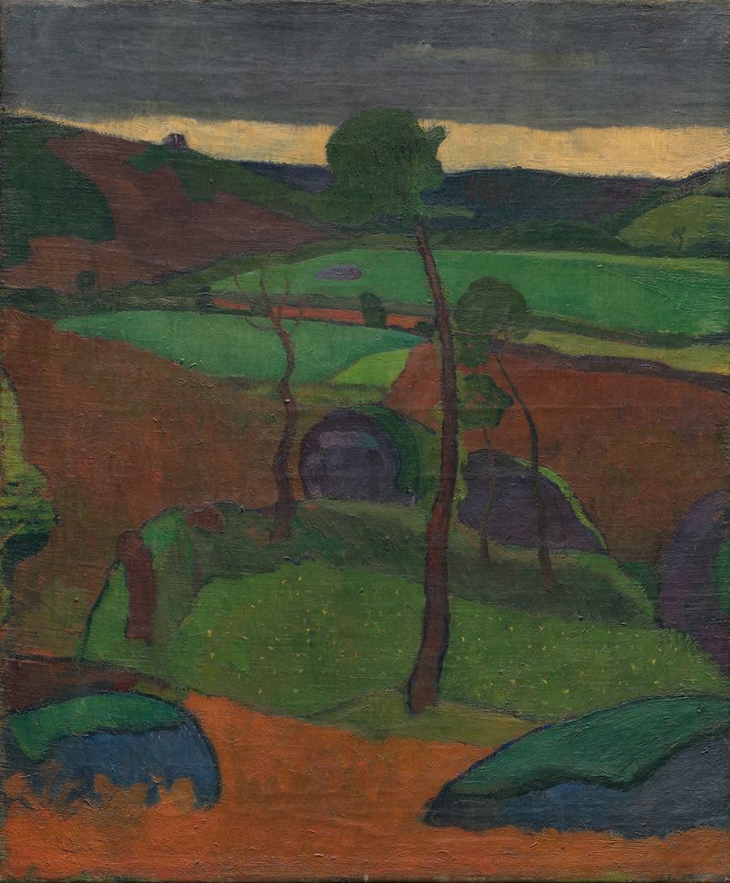 Breton Landscape by Jan Verkade, oil on canvas depicting a lush forest and river