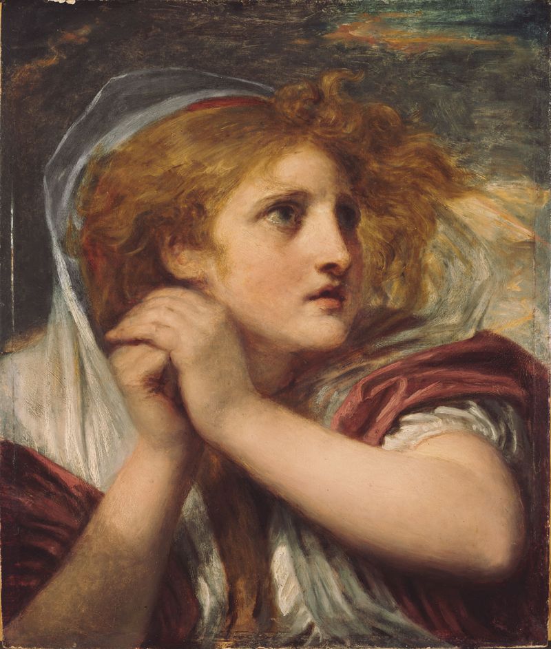 Fright by Jean-Baptiste Greuze, oil on panel depicting a figure with an intense gaze.