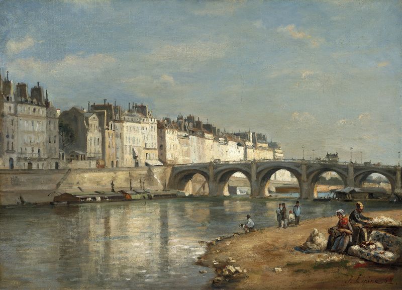Pont de la Tournelle, Paris de Stanislas Lépine, óleo sobre tela retratando uma cena ao crepúsculo sobre o Sena