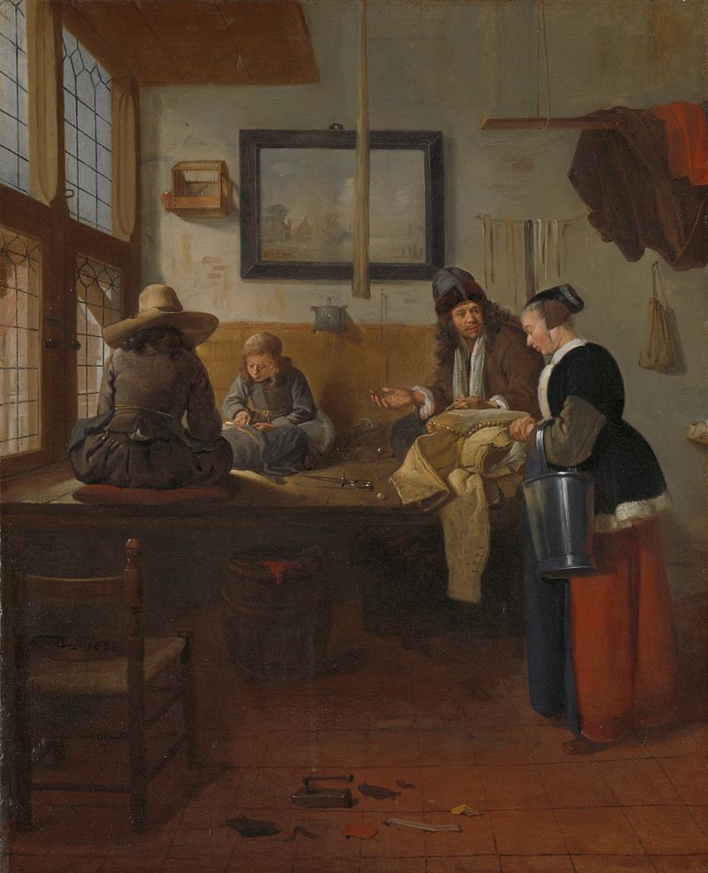 Interior of a tailor's workshop, oil on panel by Quiringh Gerritsz. van Brekelenkam