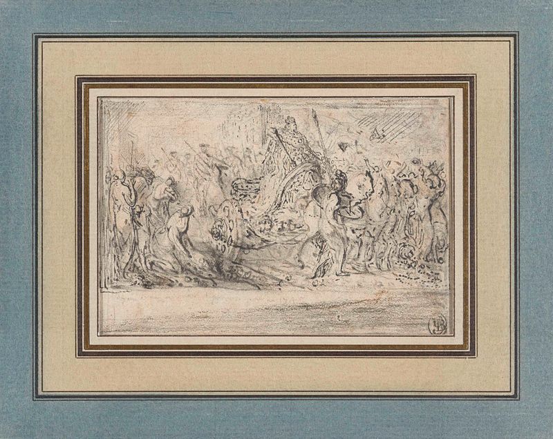 Allegorie op de terugkeer in Parijs van Lodewijk XVI, ink on paper by Gabriel Jacques de Saint-Aubin